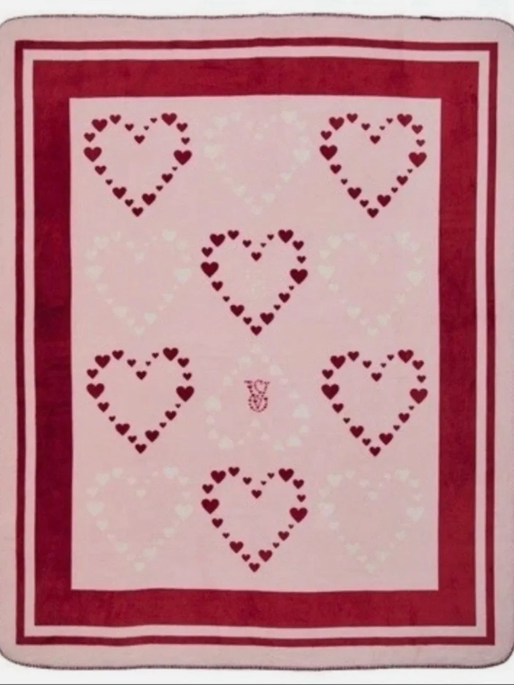 Victoria's Secret Pink and Red Heart Pattern Throw Blanket